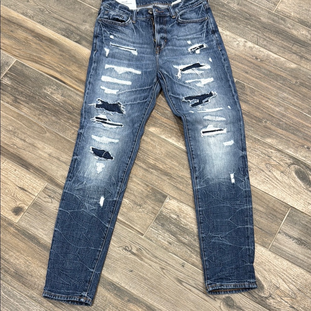 H&M Blue Skinny Jeans with Distressed Details